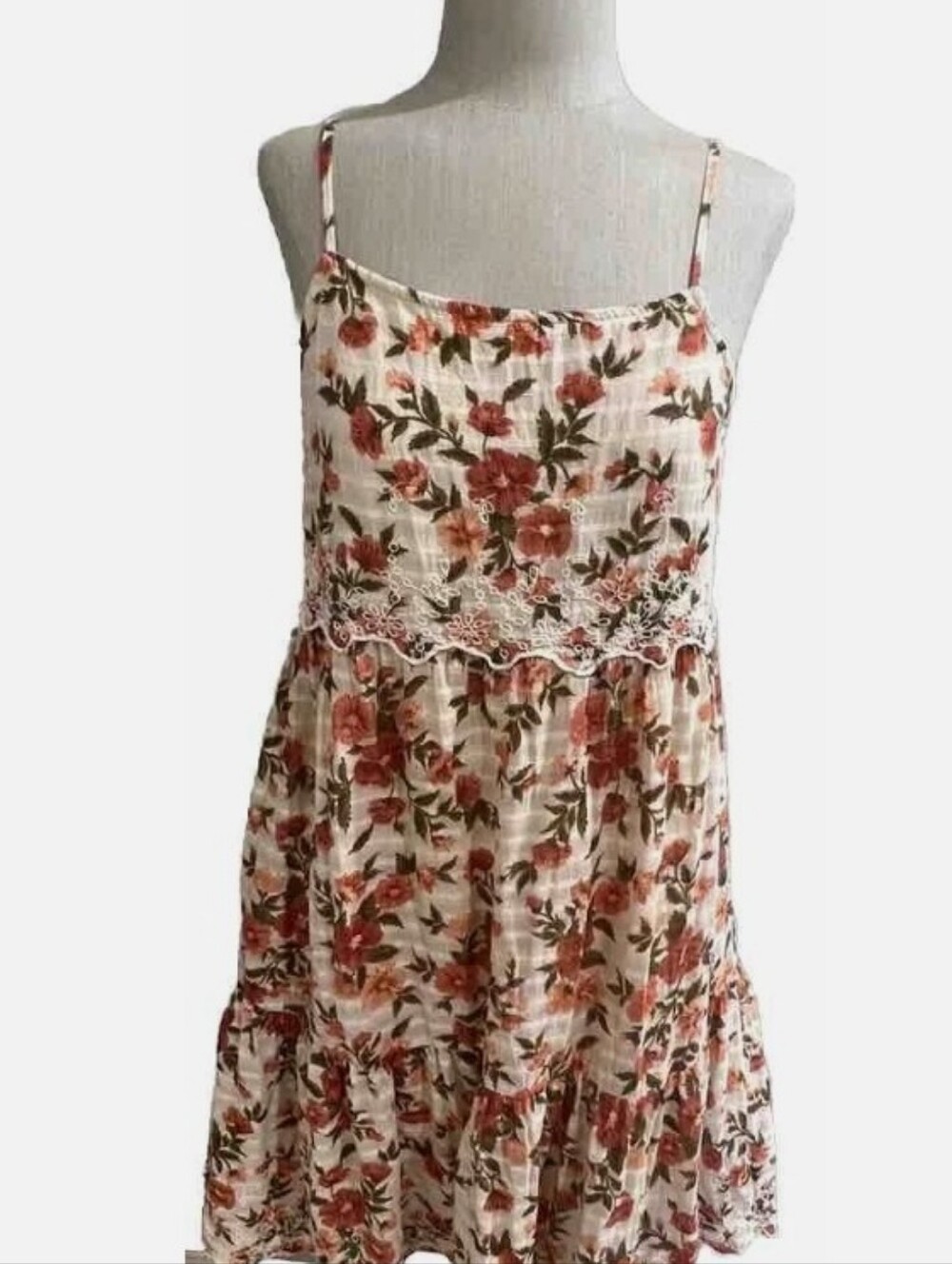 American Eagle Floral Spaghetti-Strap Sundress in Cream and Rust